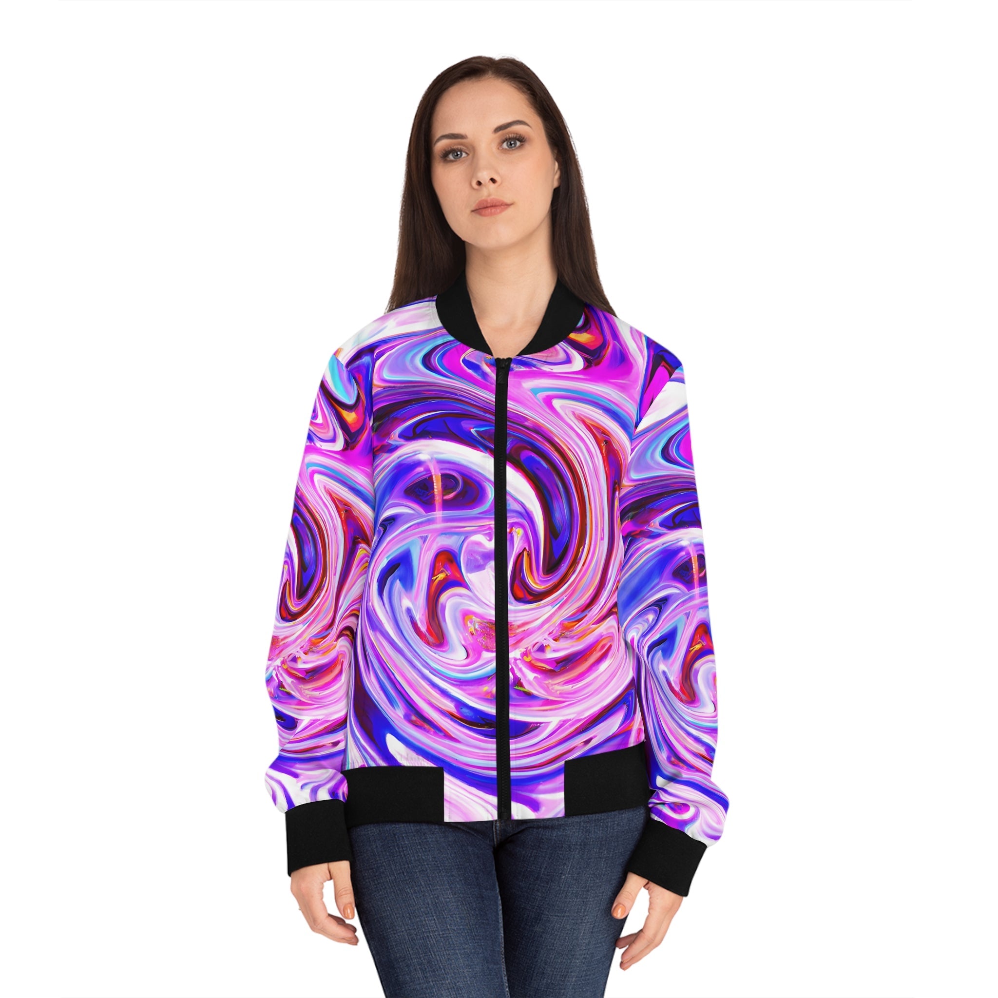 Bomber Jackets - Women's Psychedelic Purple Swirl Bomber Jacket - Acid Daddy