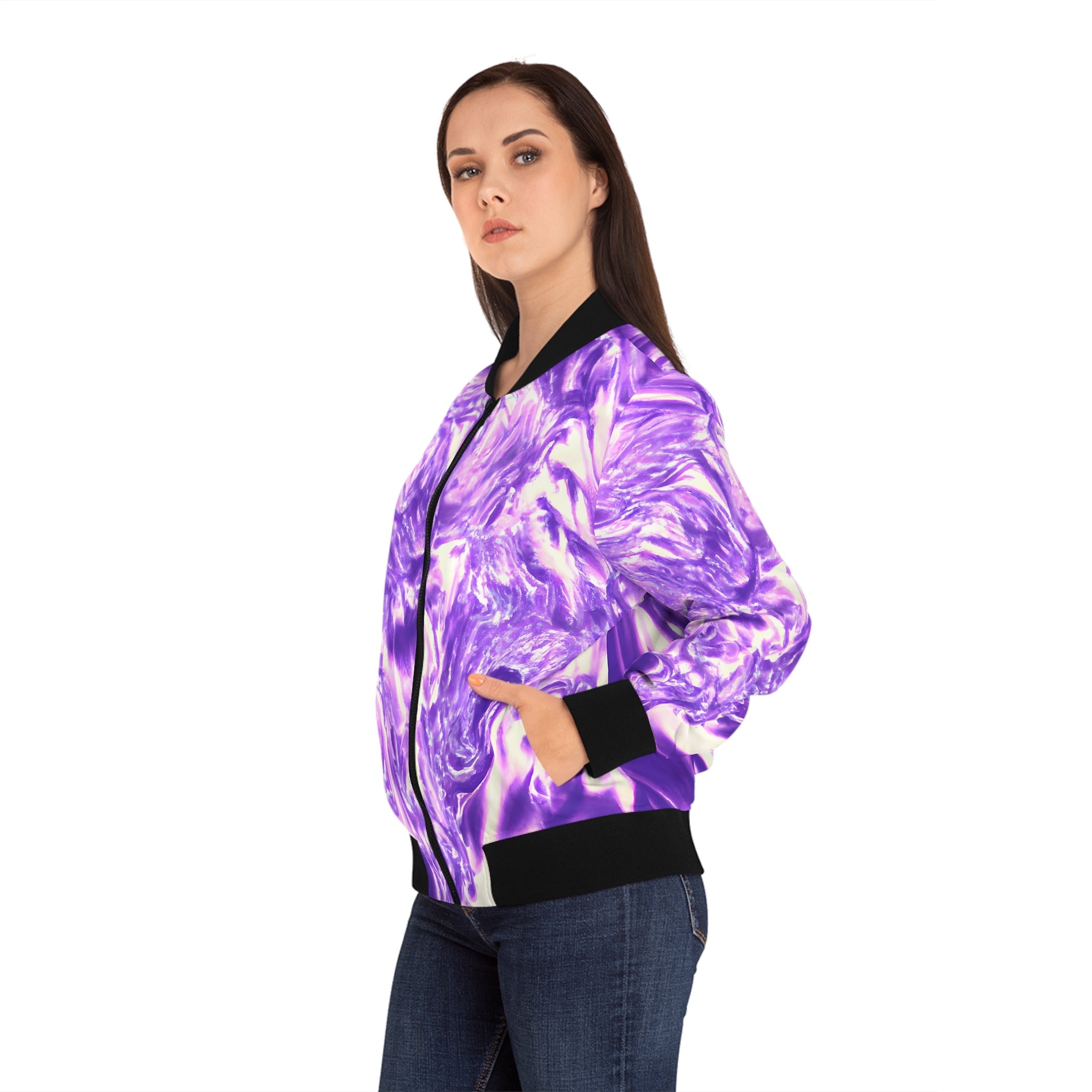 Bomber Jackets - Women's Vaporous Lavender Mist Bomber Jacket - Acid Daddy