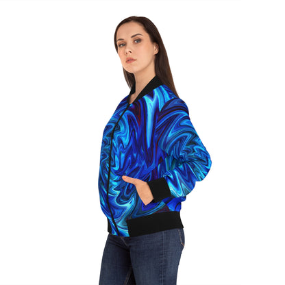 All Over Prints - Women's Vortex Blue Bomber Jacket - Acid Daddy