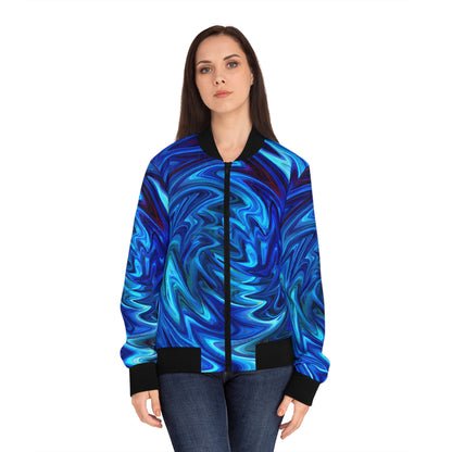 All Over Prints - Women's Vortex Blue Bomber Jacket - Acid Daddy