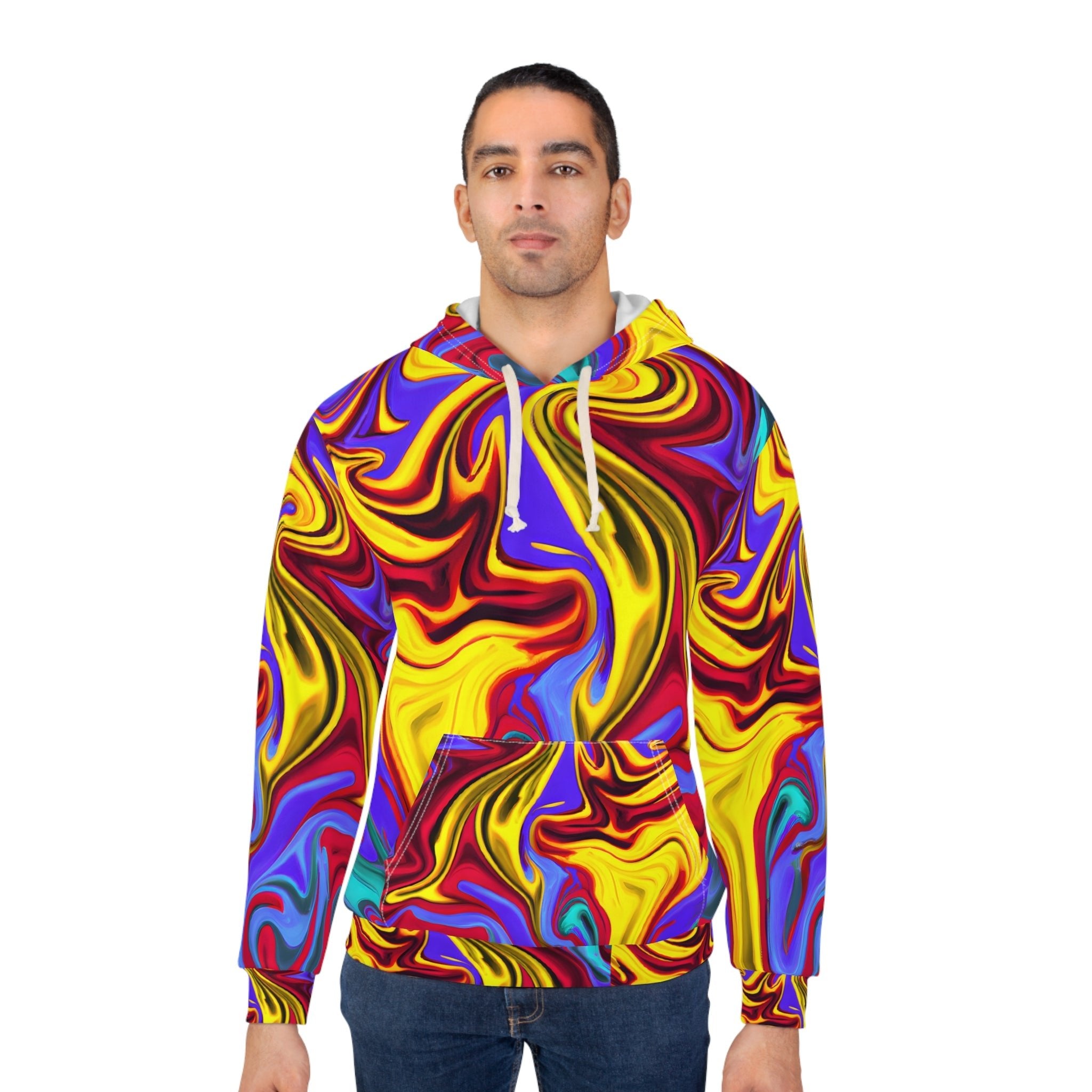 Pullover Hoodies - Trippy Yellow Swirl Unisex Pullover Hoodie - Acid Daddy