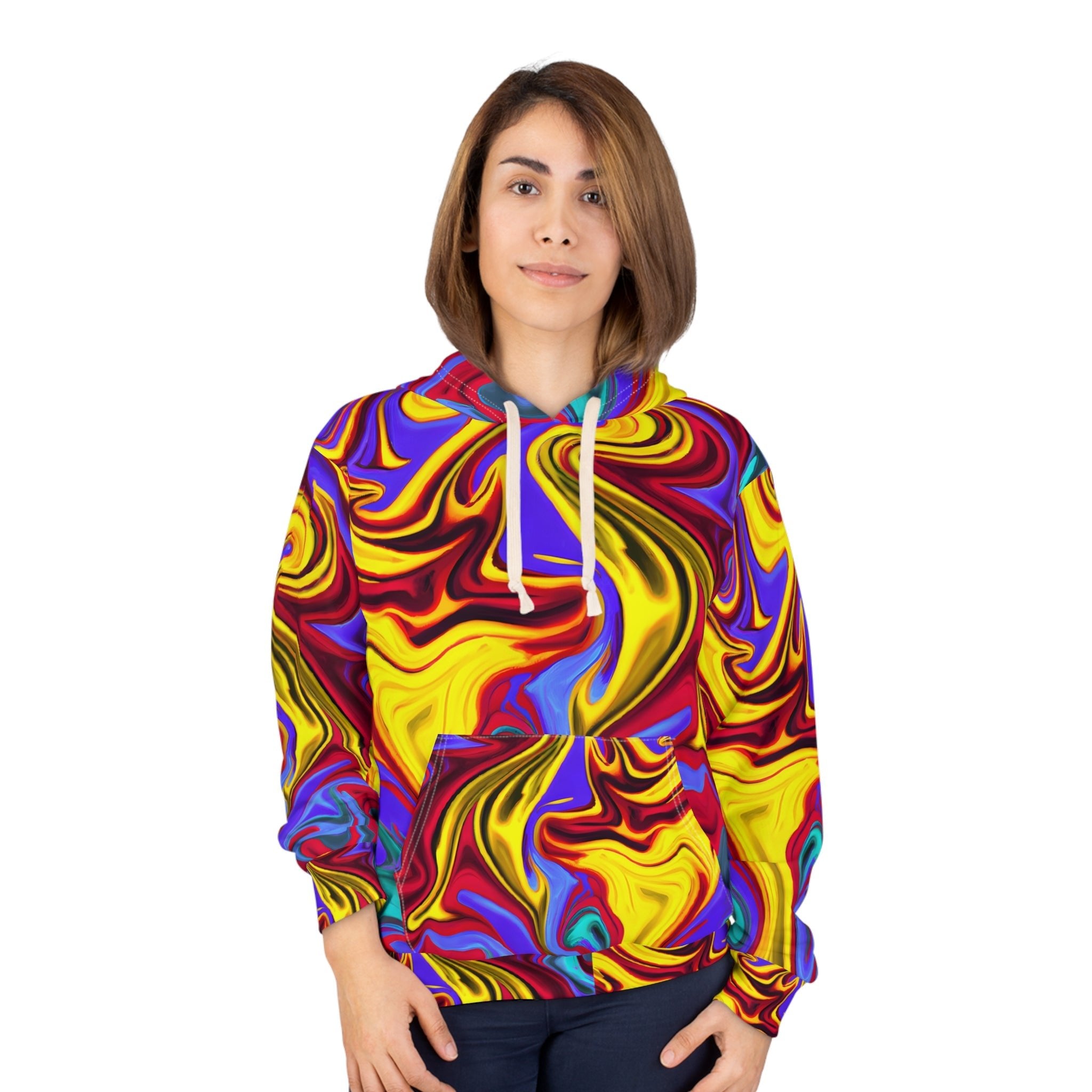 Pullover Hoodies - Trippy Yellow Swirl Unisex Pullover Hoodie - Acid Daddy