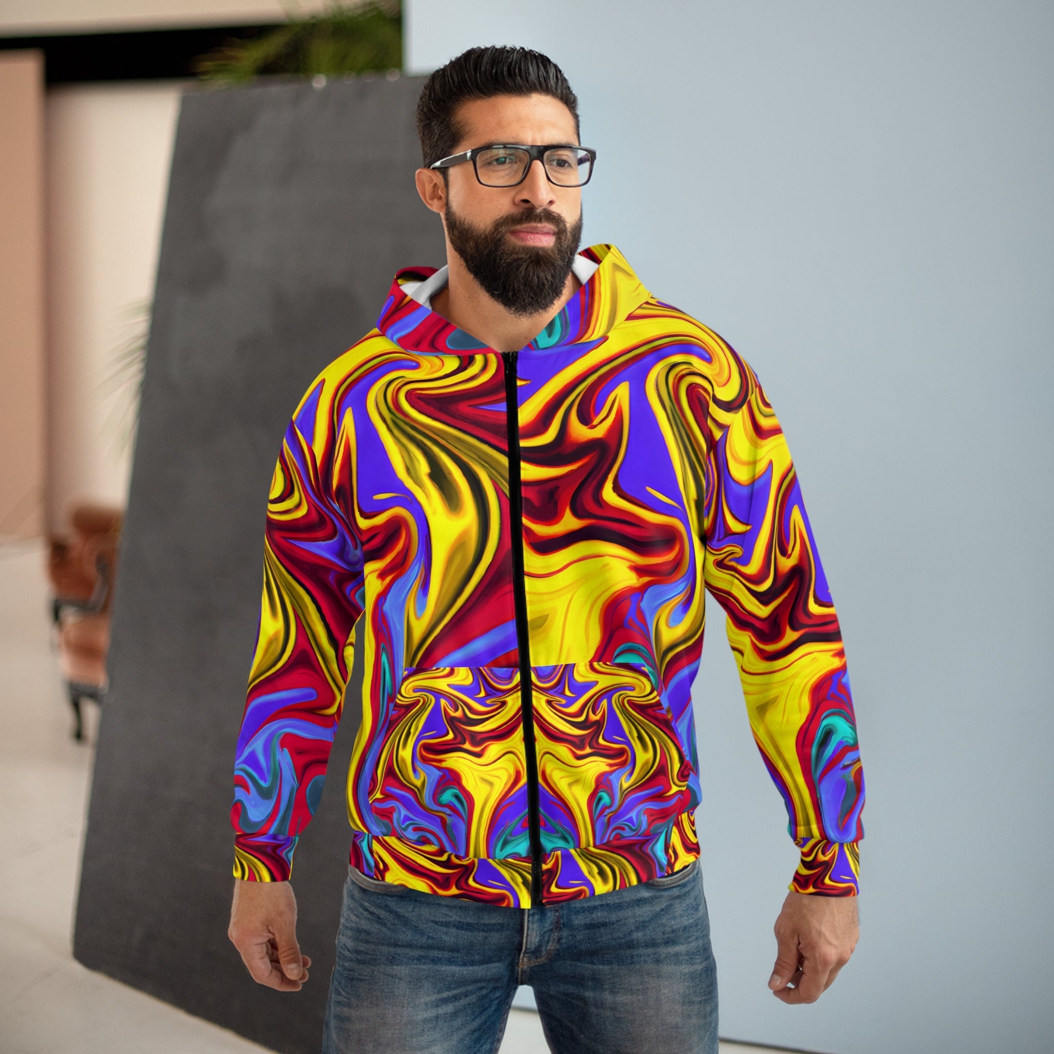 Zippered Hoodies - Trippy Yellow Swirl Unisex Zippered Hoodie - Acid Daddy