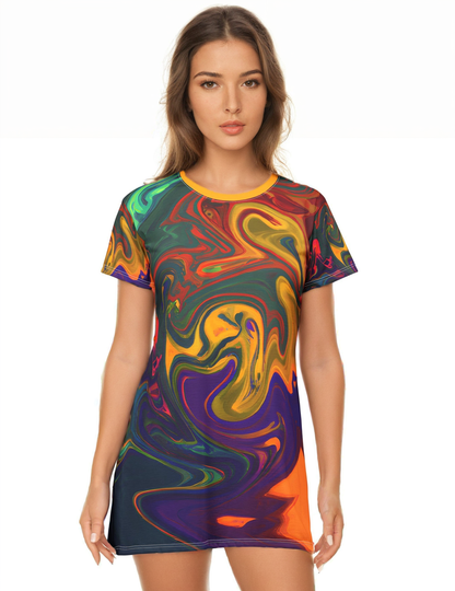 Festival Dresses - Golden Drip T - Shirt Dress - Acid Daddy