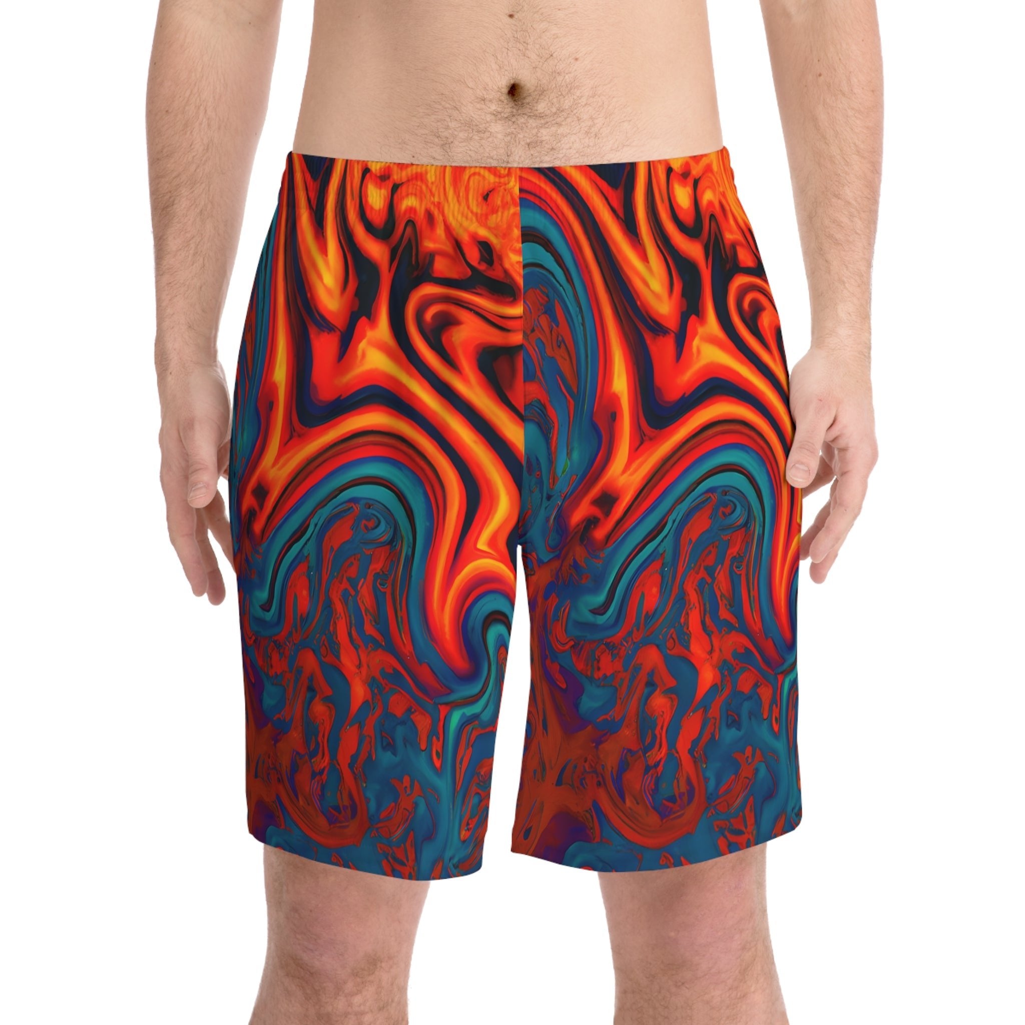 Beach Shorts - Men's Eccentric Orange Fiesta Beach Shorts - Acid Daddy