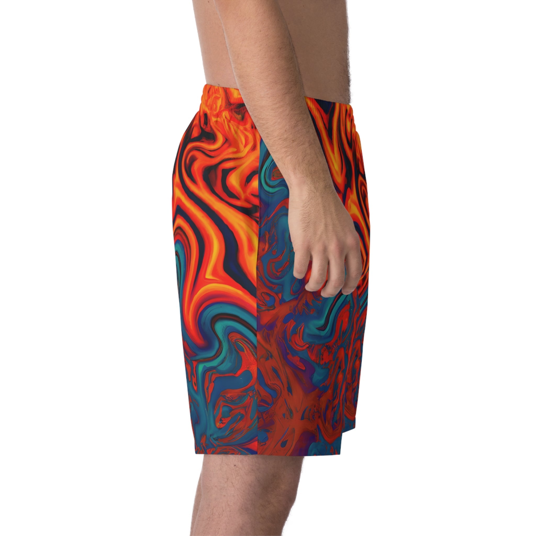 Beach Shorts - Men's Eccentric Orange Fiesta Beach Shorts - Acid Daddy