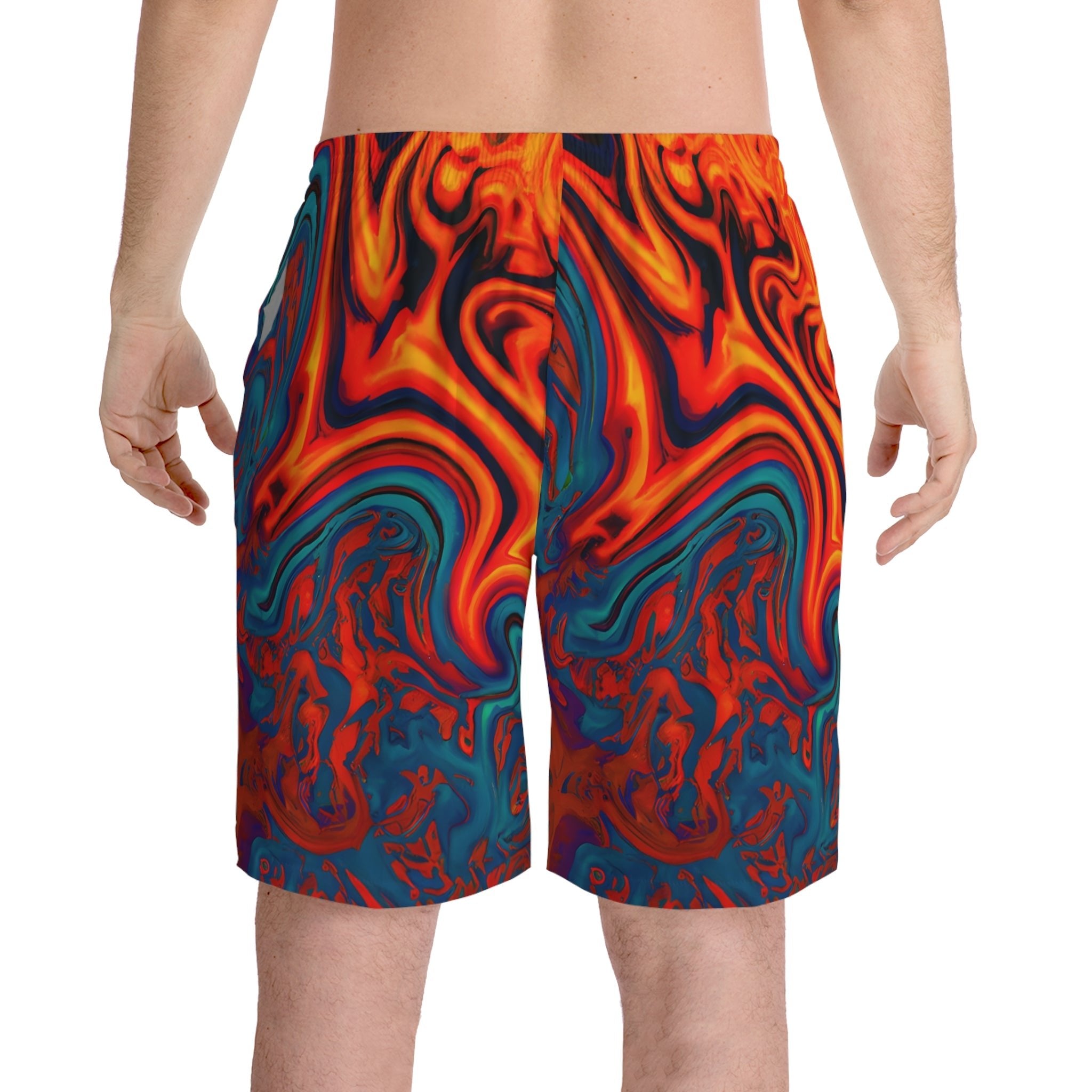 Beach Shorts - Men's Eccentric Orange Fiesta Beach Shorts - Acid Daddy