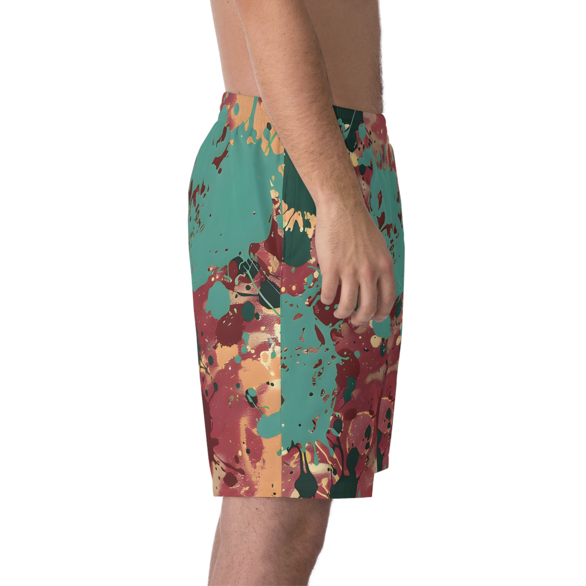 Beach Shorts - Men's Gold Peacock Splash Beach Shorts - Acid Daddy