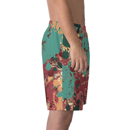 Beach Shorts - Men's Gold Peacock Splash Beach Shorts - Acid Daddy