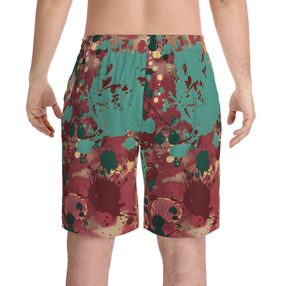 Beach Shorts - Men's Gold Peacock Splash Beach Shorts - Acid Daddy