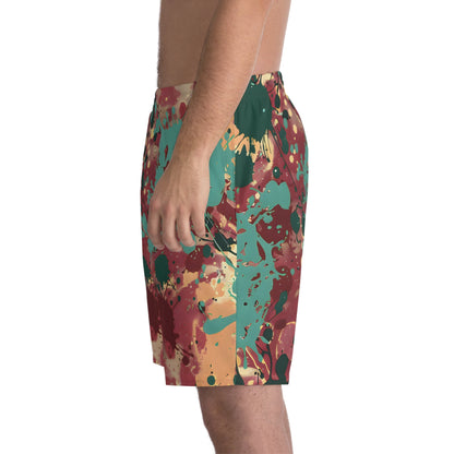 Beach Shorts - Men's Gold Peacock Splash Beach Shorts - Acid Daddy