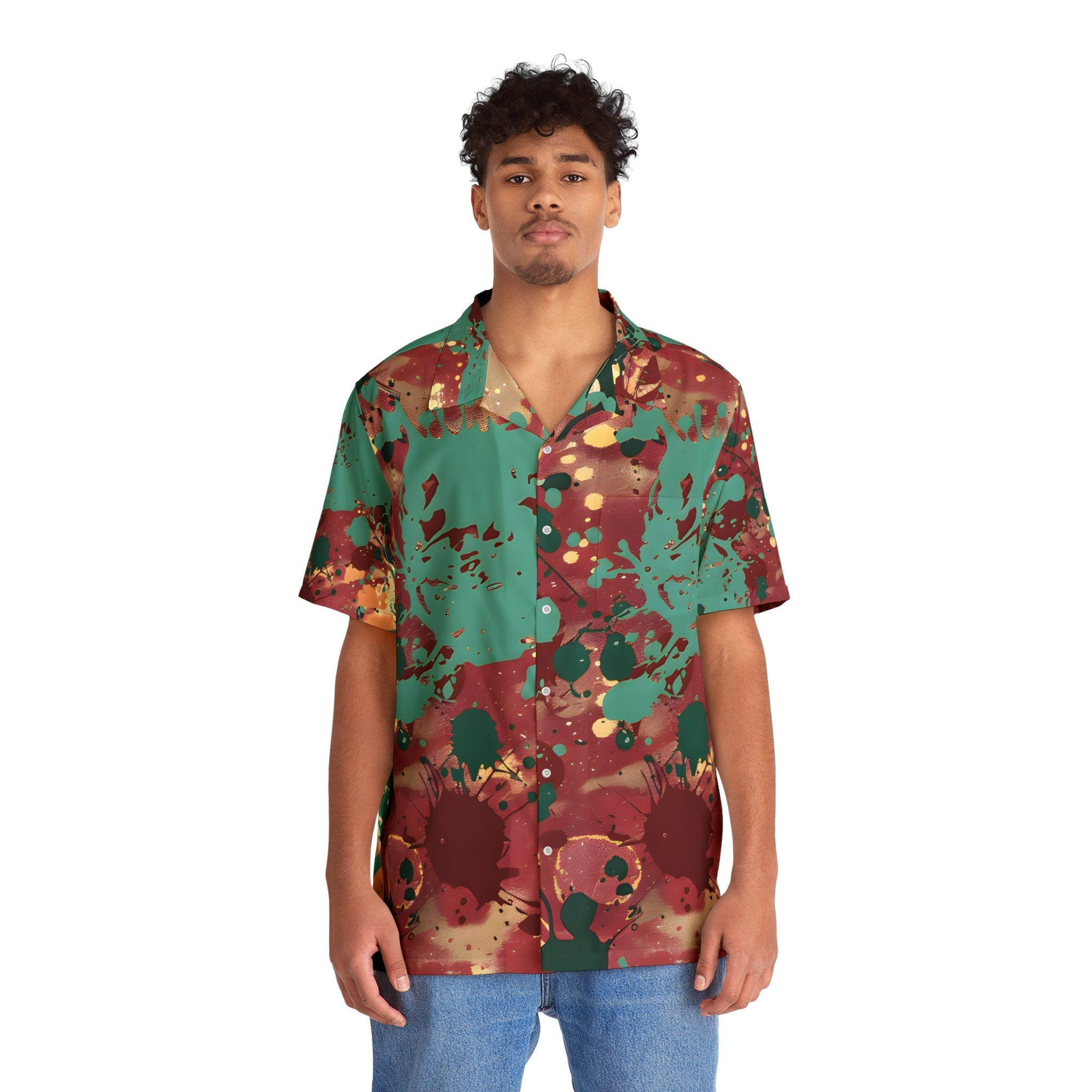 All Over Prints - Men's Marsala Green Splash Hawaiian Shirt - Acid Daddy