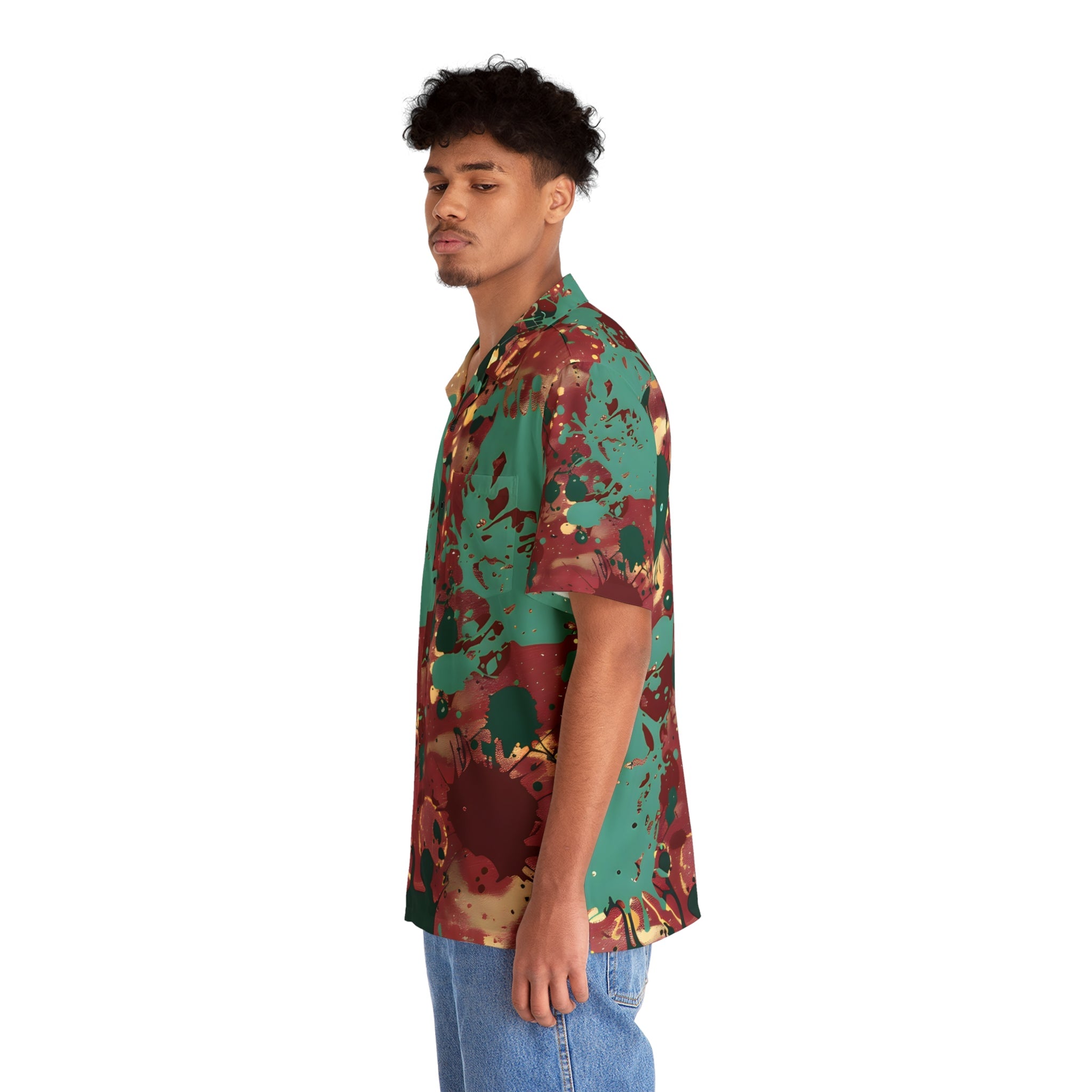 All Over Prints - Men's Marsala Green Splash Hawaiian Shirt - Acid Daddy