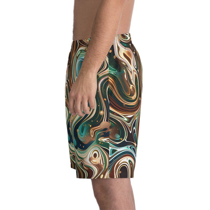 Beach Shorts - Men's Psychedelic Sapphire Emerald Beach Shorts - Acid Daddy