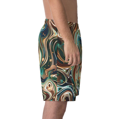 Beach Shorts - Men's Psychedelic Sapphire Emerald Beach Shorts - Acid Daddy