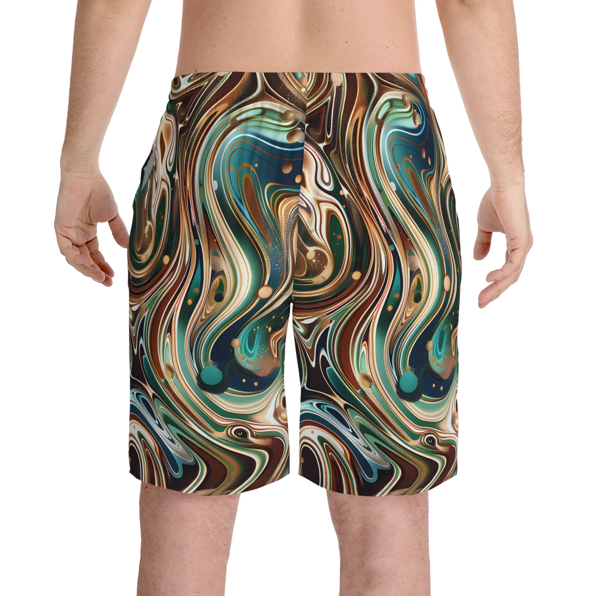 Beach Shorts - Men's Psychedelic Sapphire Emerald Beach Shorts - Acid Daddy