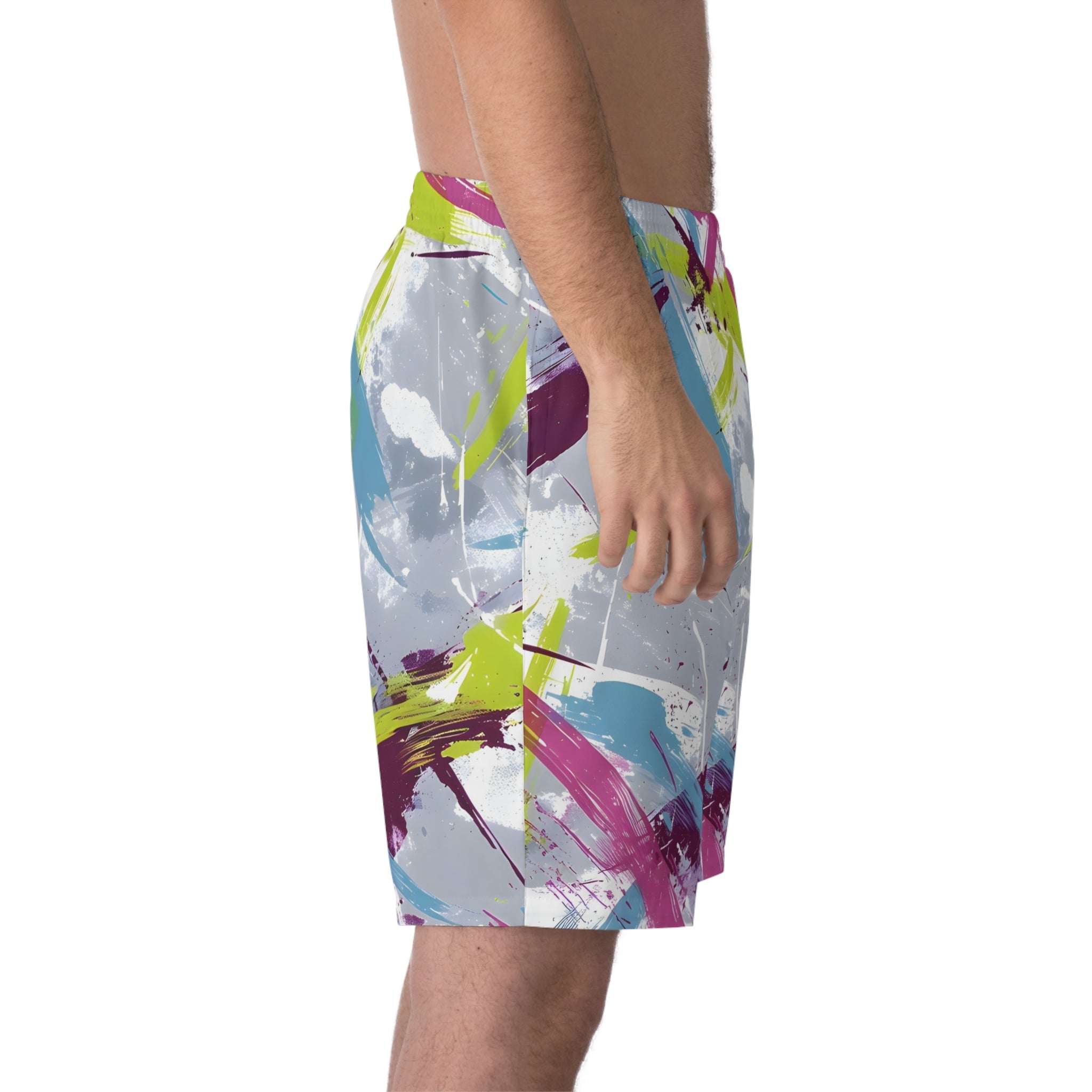 Beach Shorts - Men's Sky Lime Crimson Swim Beach Shorts - Acid Daddy