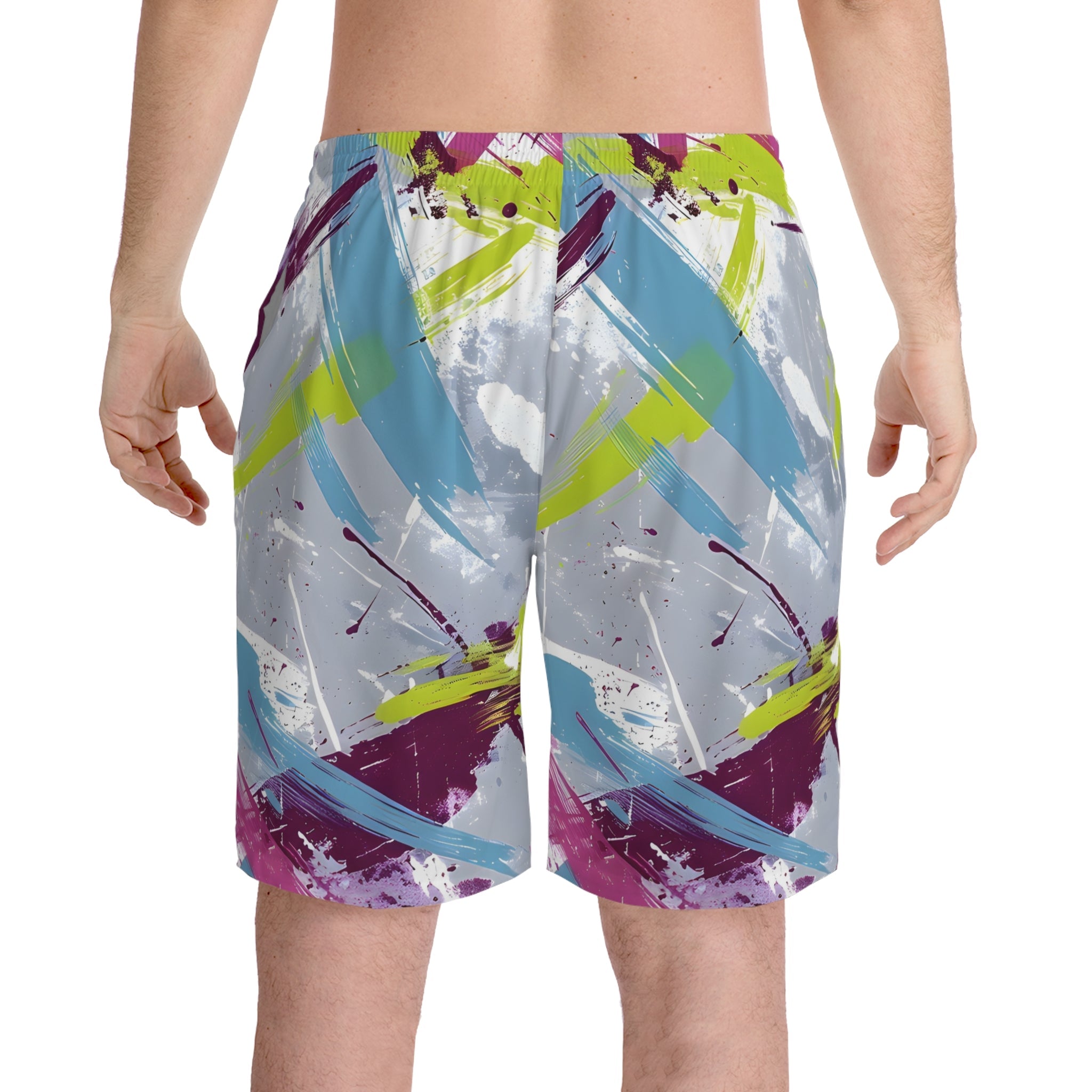 Beach Shorts - Men's Sky Lime Crimson Swim Beach Shorts - Acid Daddy