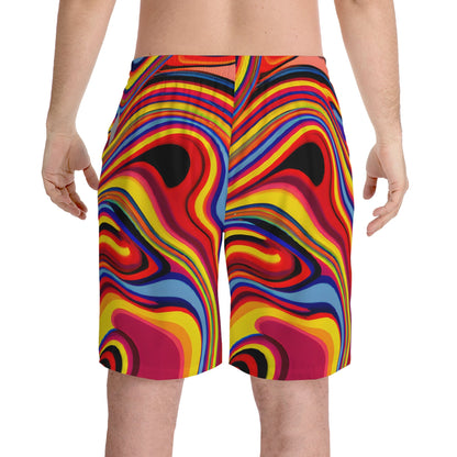 Beach Shorts - Men's Swirly Retro Cool Beach Shorts - Acid Daddy