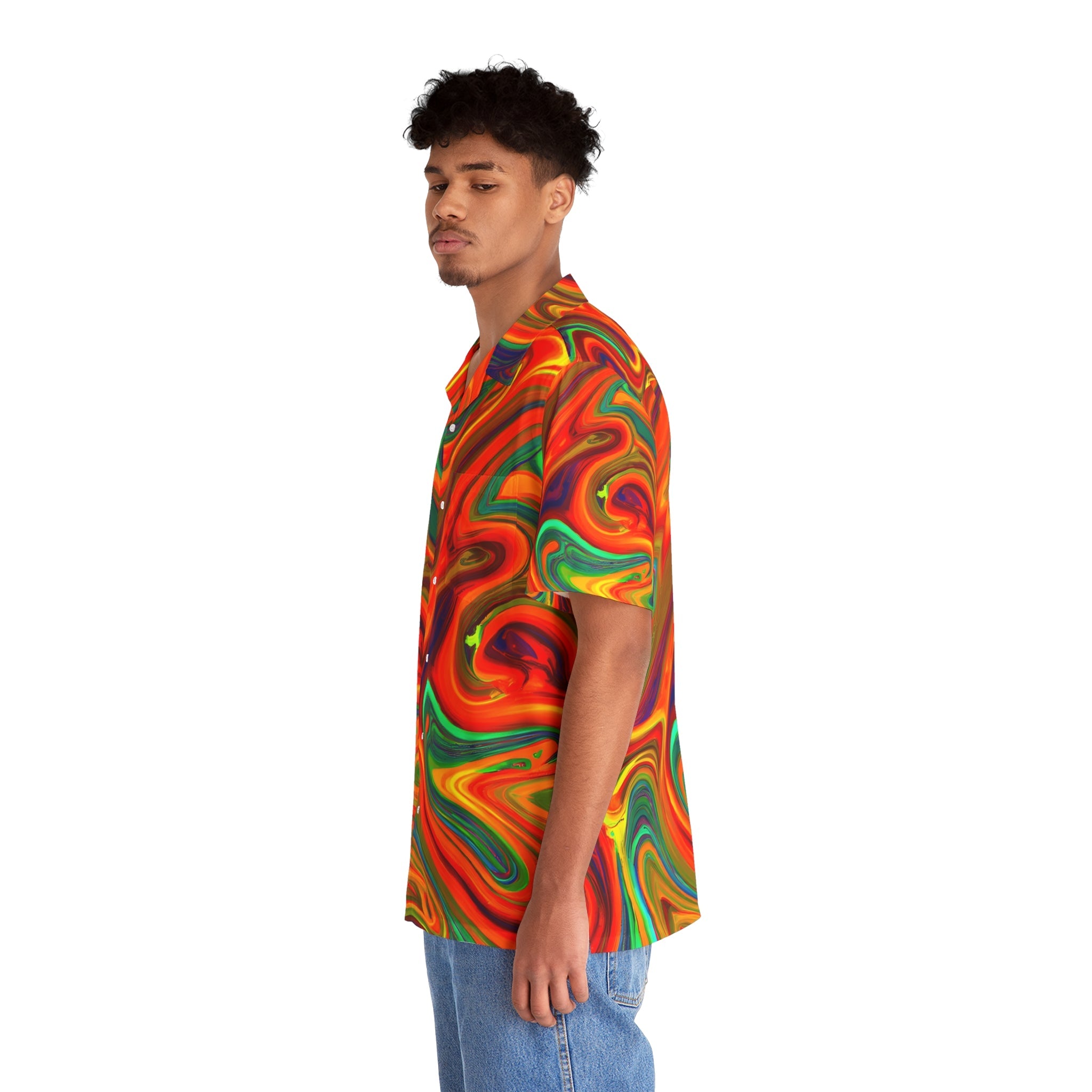 Hawaiian Shirts - Men's Trippy Orange Blast Hawaiian Shirt - Acid Daddy