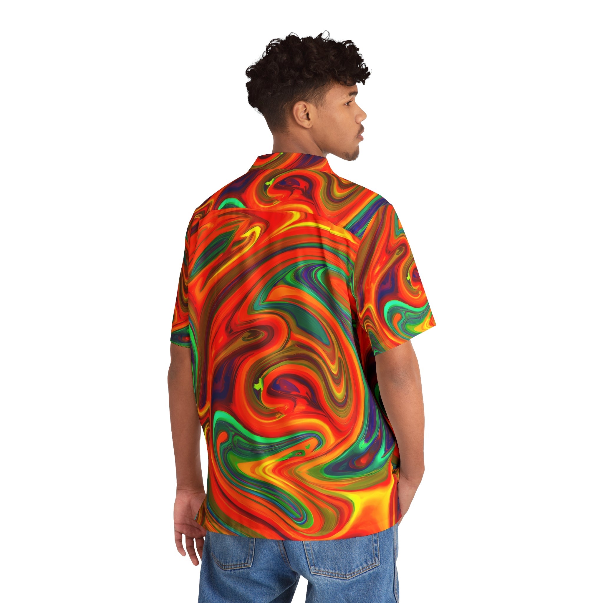 Hawaiian Shirts - Men's Trippy Orange Blast Hawaiian Shirt - Acid Daddy