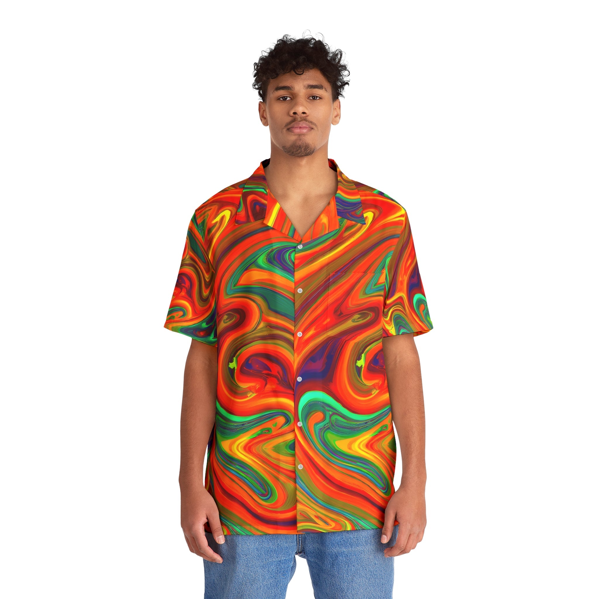 Hawaiian Shirts - Men's Trippy Orange Blast Hawaiian Shirt - Acid Daddy