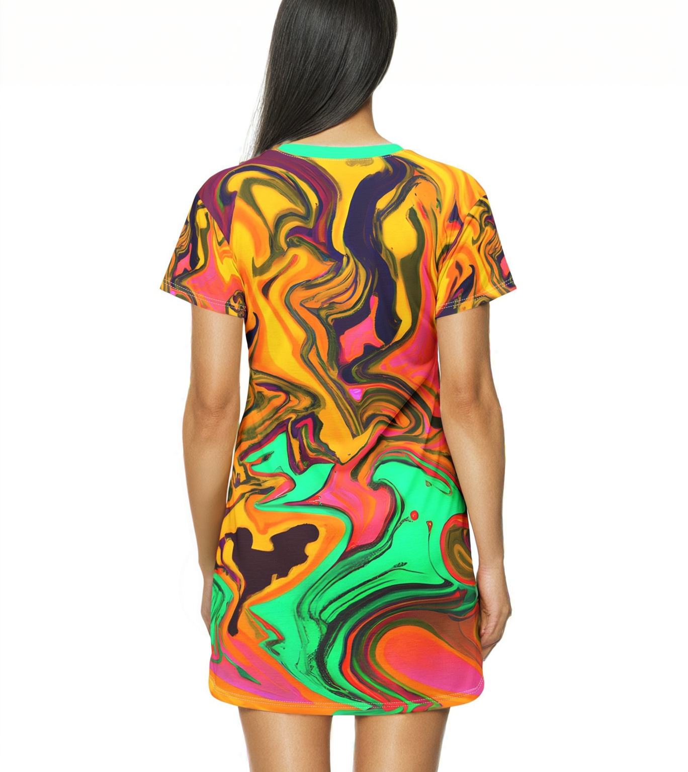 T - Shirt Dresses - Gold Green Vibrations T - Shirt Dress - Acid Daddy