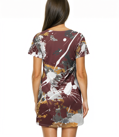 T - Shirt Dresses - Maroon Gold Splash T - Shirt Dress - Acid Daddy