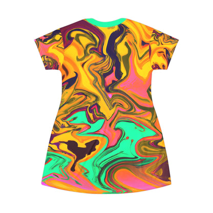 T - Shirt Dresses - Gold Green Vibrations T - Shirt Dress - Acid Daddy