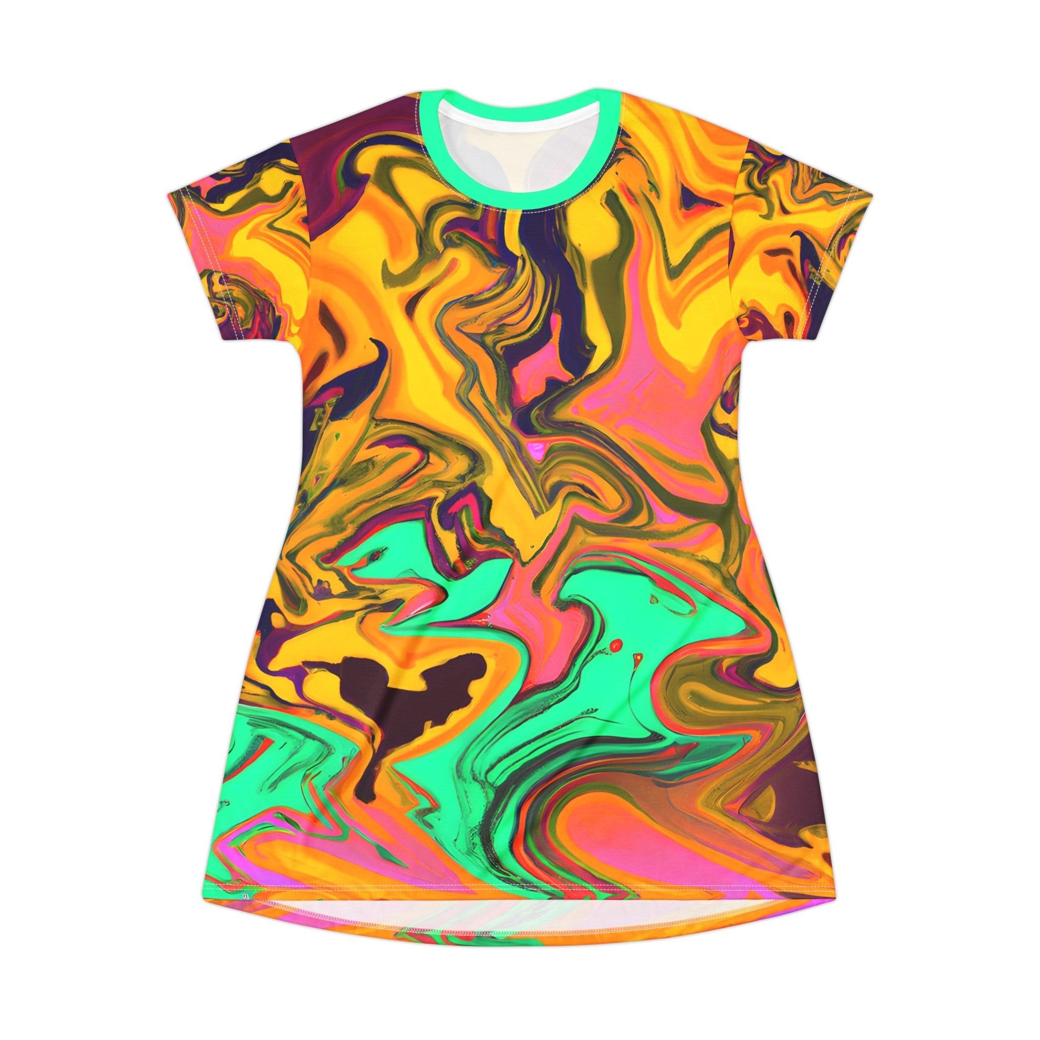 T - Shirt Dresses - Gold Green Vibrations T - Shirt Dress - Acid Daddy