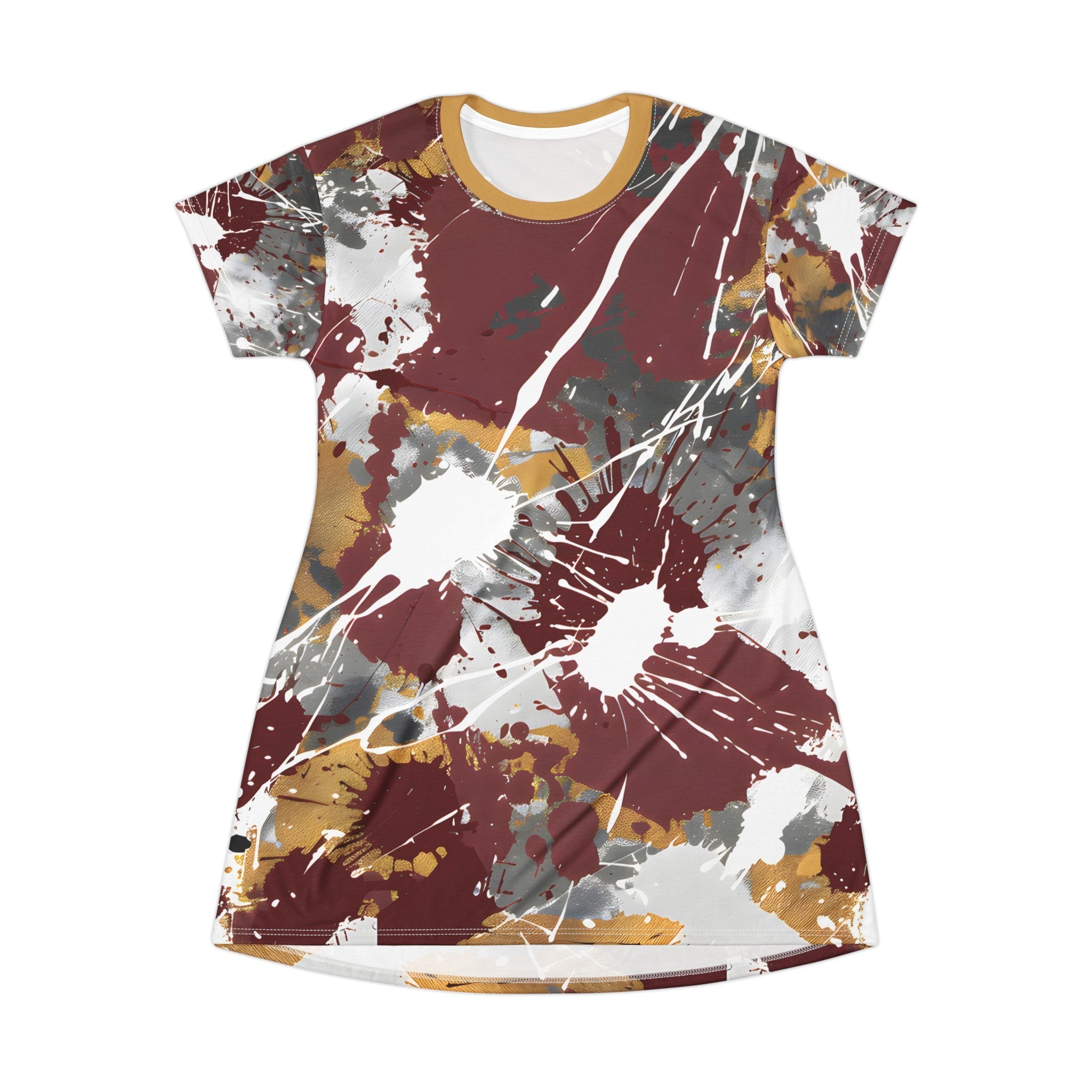 T - Shirt Dresses - Maroon Gold Splash T - Shirt Dress - Acid Daddy