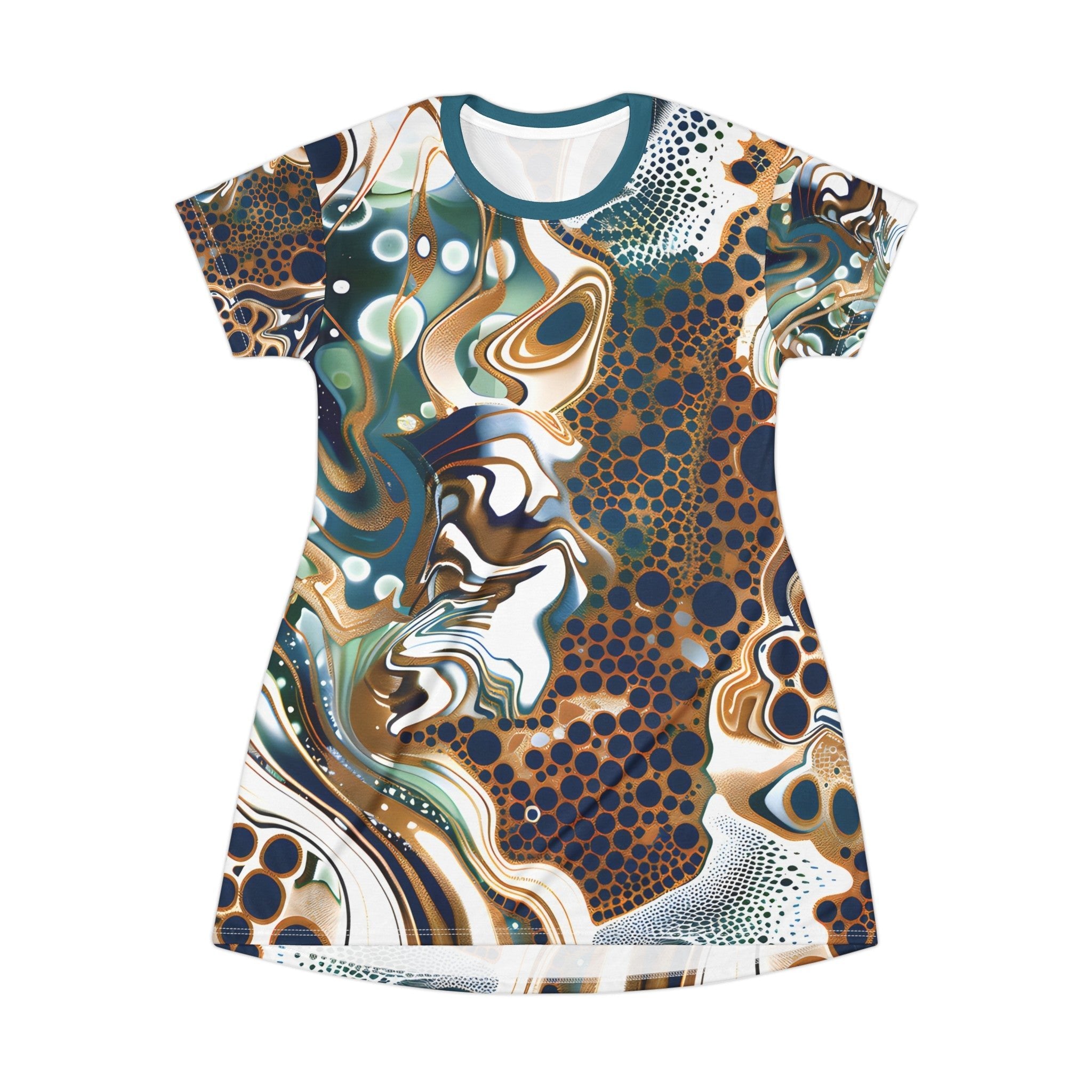 T - Shirt Dresses - Psychedelic Sapphire Gold T - Shirt Dress - Acid Daddy