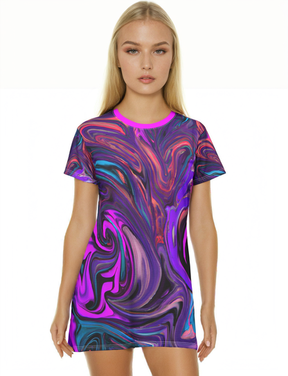 Festival Dresses - Purple Pink Radiance T - Shirt Dress - Acid Daddy