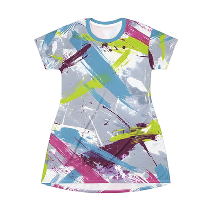 Festival Dresses - Women's Cerulean Splash T - Shirt Dress - Acid Daddy