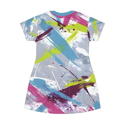 Festival Dresses - Women's Cerulean Splash T - Shirt Dress - Acid Daddy