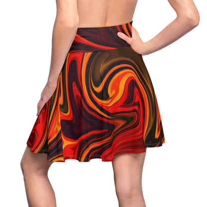 All Over Prints - Women's Fiery Flame Pattern Skater Skirt - Acid Daddy