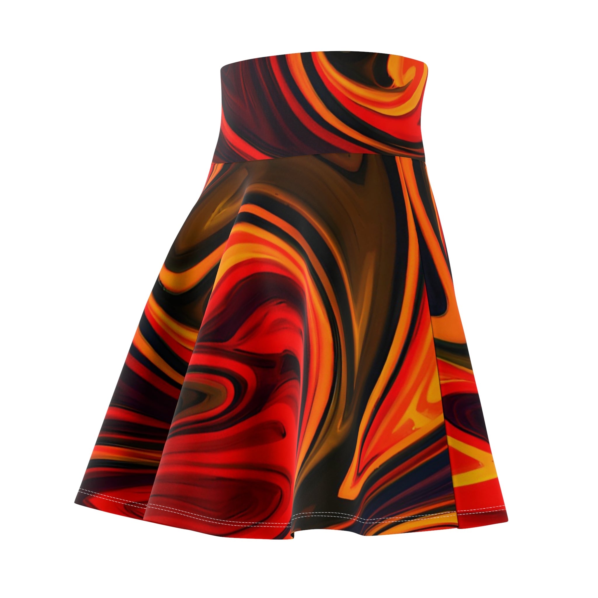 All Over Prints - Women's Fiery Flame Pattern Skater Skirt - Acid Daddy