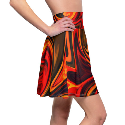 All Over Prints - Women's Fiery Flame Pattern Skater Skirt - Acid Daddy