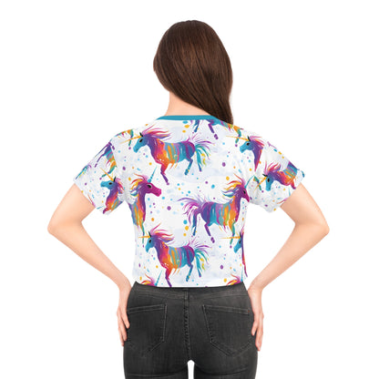 Crop Top Tees - Women's Rainbow Unicorn Princess Crop Top Tee - Acid Daddy