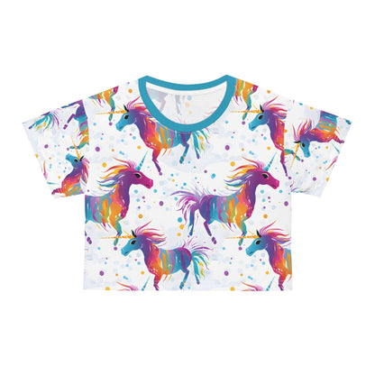 Crop Top Tees - Women's Rainbow Unicorn Princess Crop Top Tee - Acid Daddy