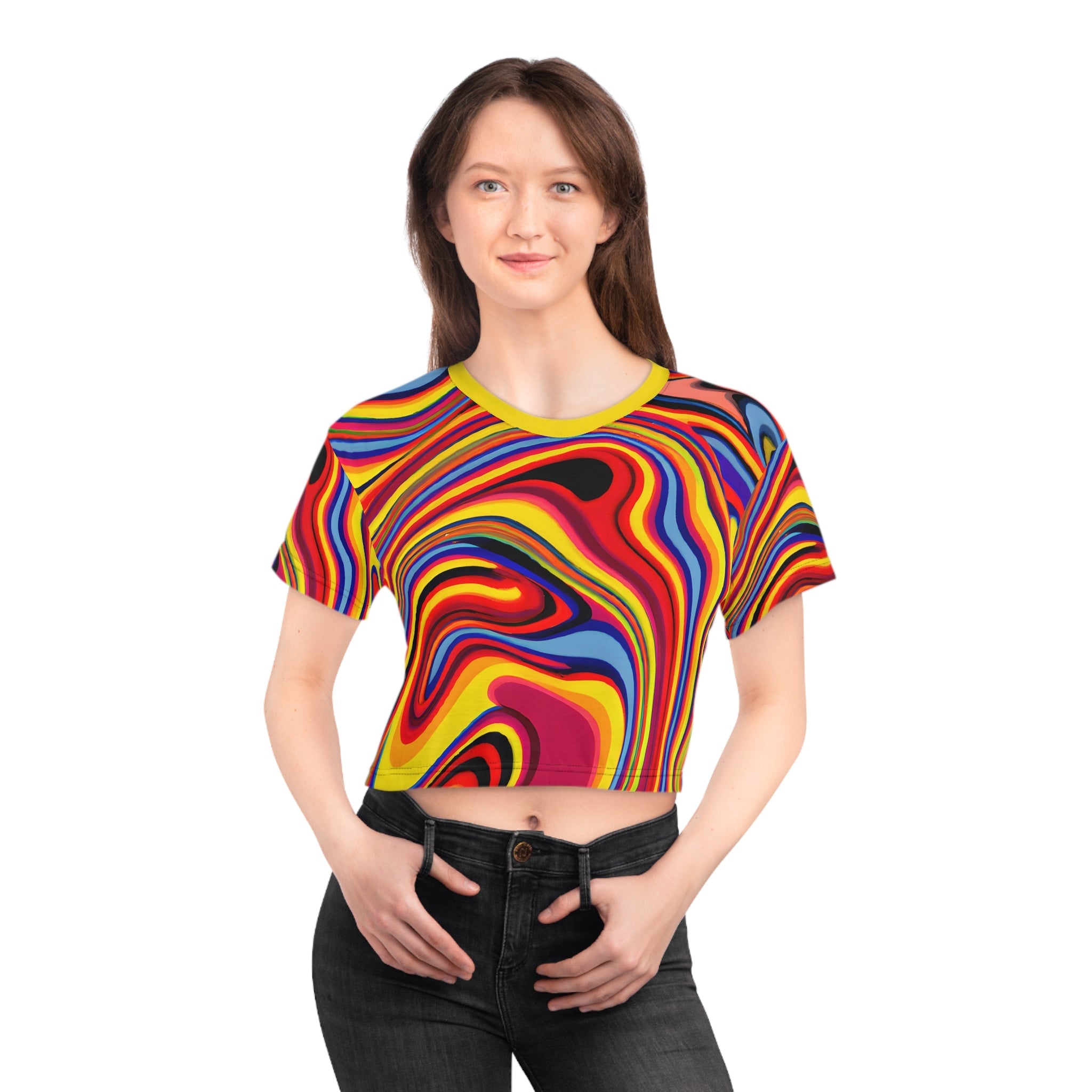 Crop Top Tees - Women's Retro Swirl Chic Crop Top Tee - Acid Daddy