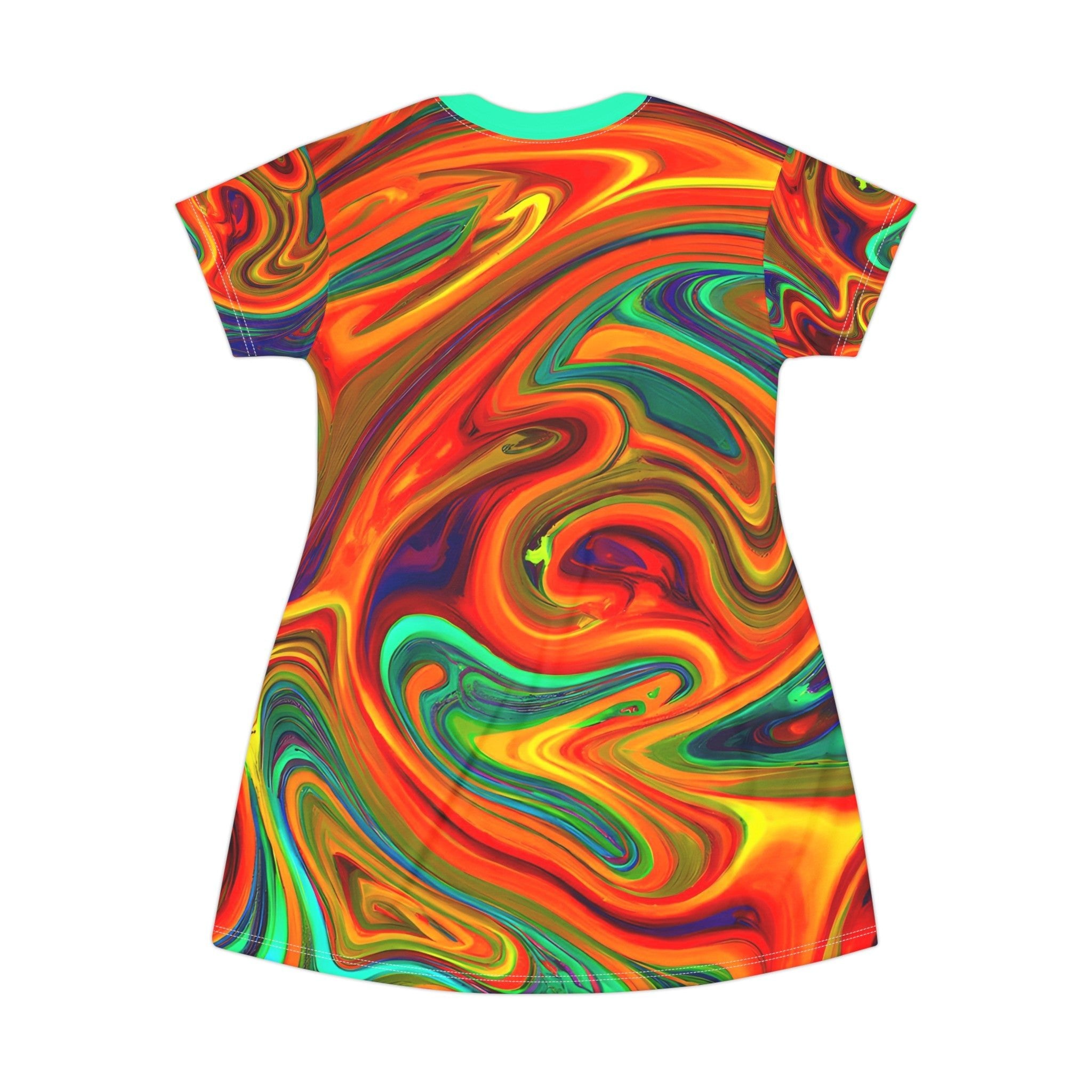 Festival Dresses - Women's Vibrant Trippy Orange T - Shirt Dress - Acid Daddy