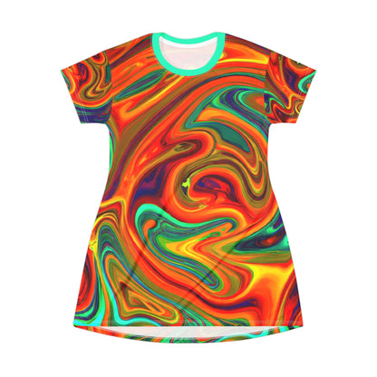 Festival Dresses - Women's Vibrant Trippy Orange T - Shirt Dress - Acid Daddy