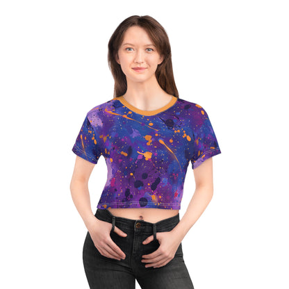 All Over Prints - Women's Violet Blue Gold Splash Crop Top Tee - Acid Daddy