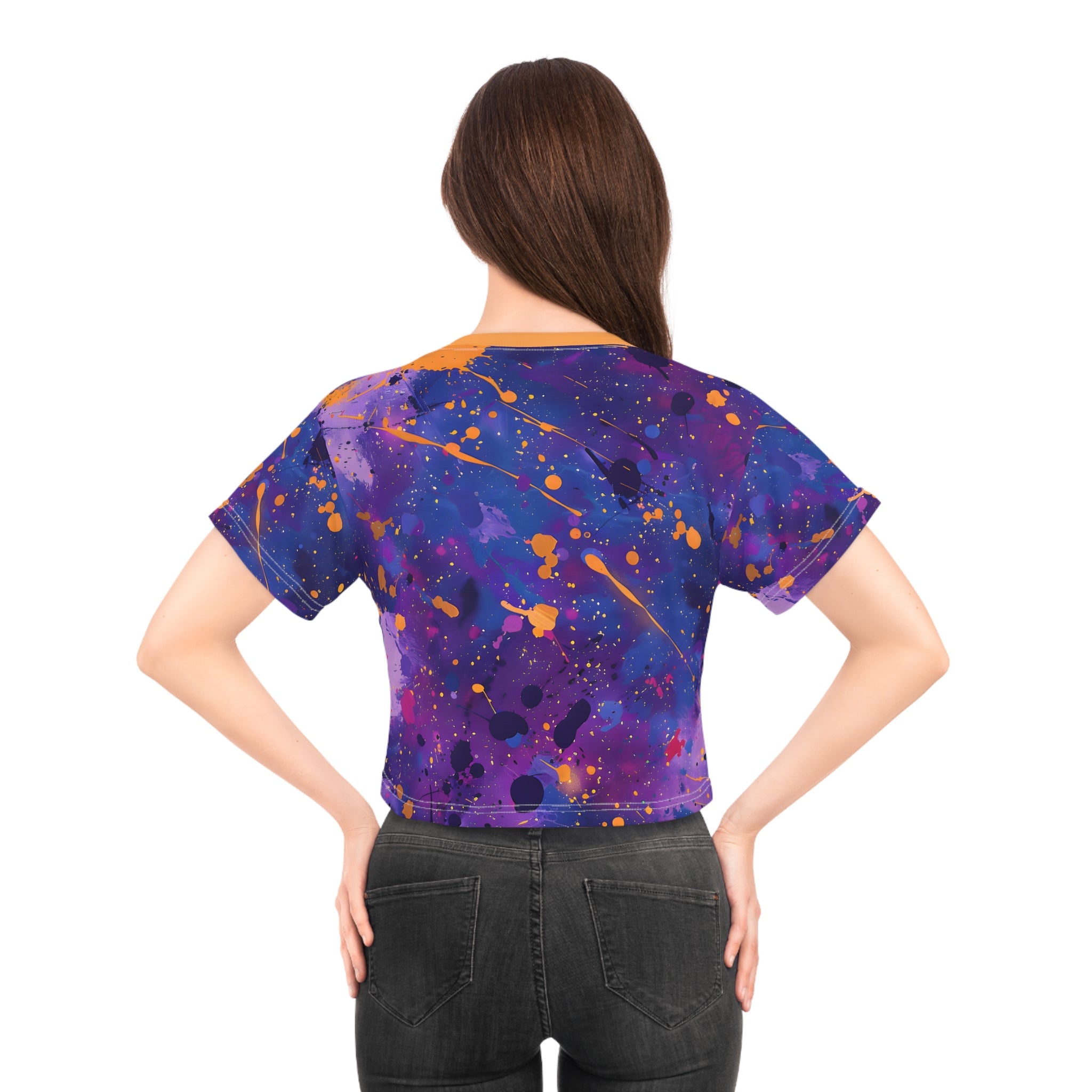 All Over Prints - Women's Violet Blue Gold Splash Crop Top Tee - Acid Daddy